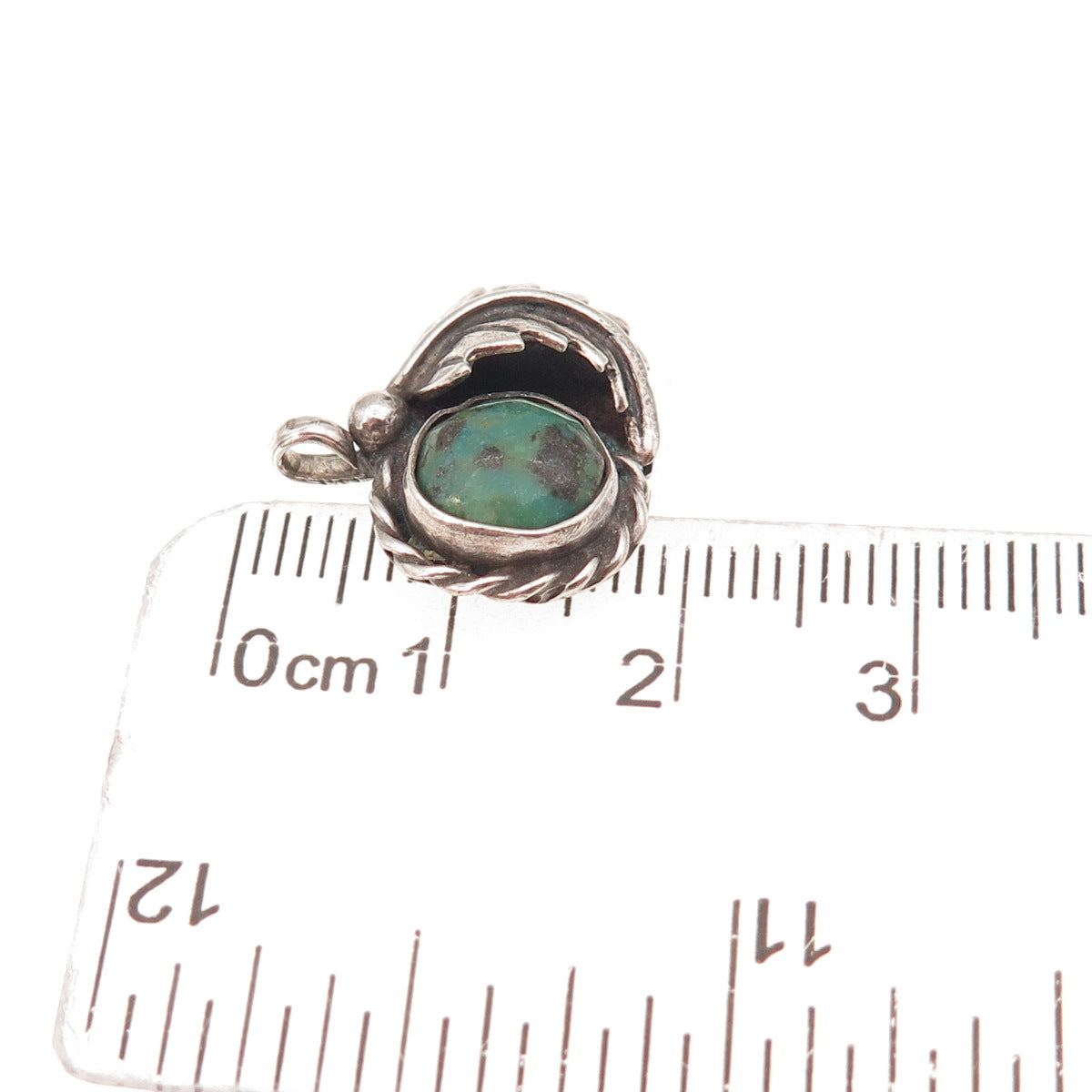 Old Pawn 925 Sterling Silver Vintage Royston Turquoise Feather Charm Pendant