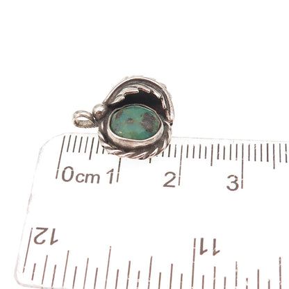 Old Pawn 925 Sterling Silver Vintage Royston Turquoise Feather Charm Pendant