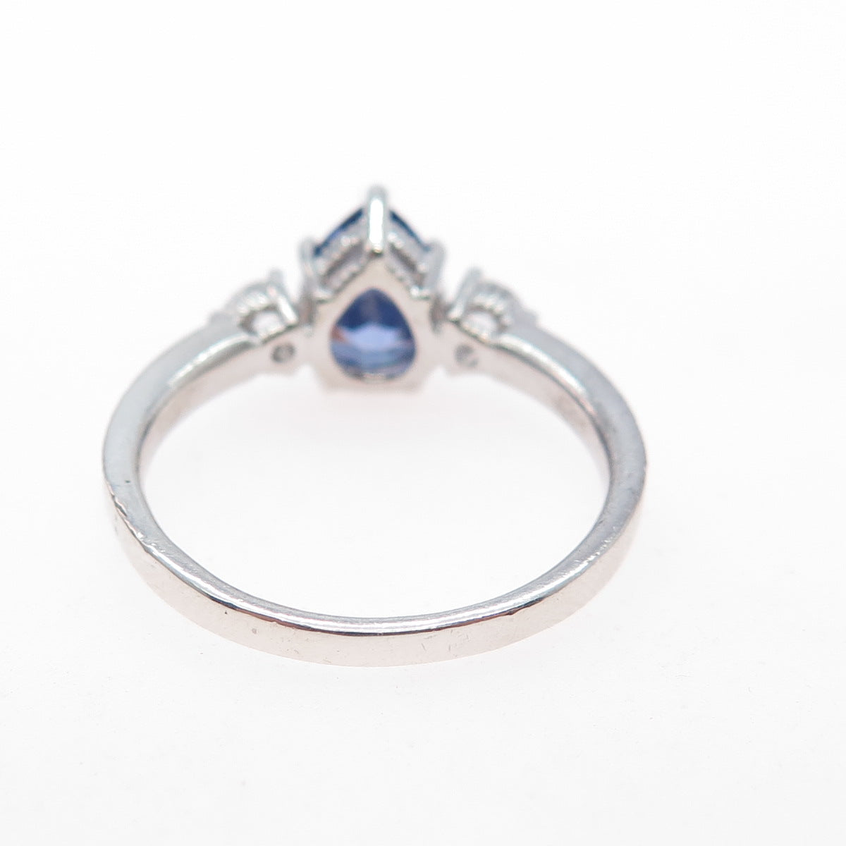 D'Manis 925 Sterling Silver Pear-Cut Blue & Round-Cut White C Z Ring Size 8.25