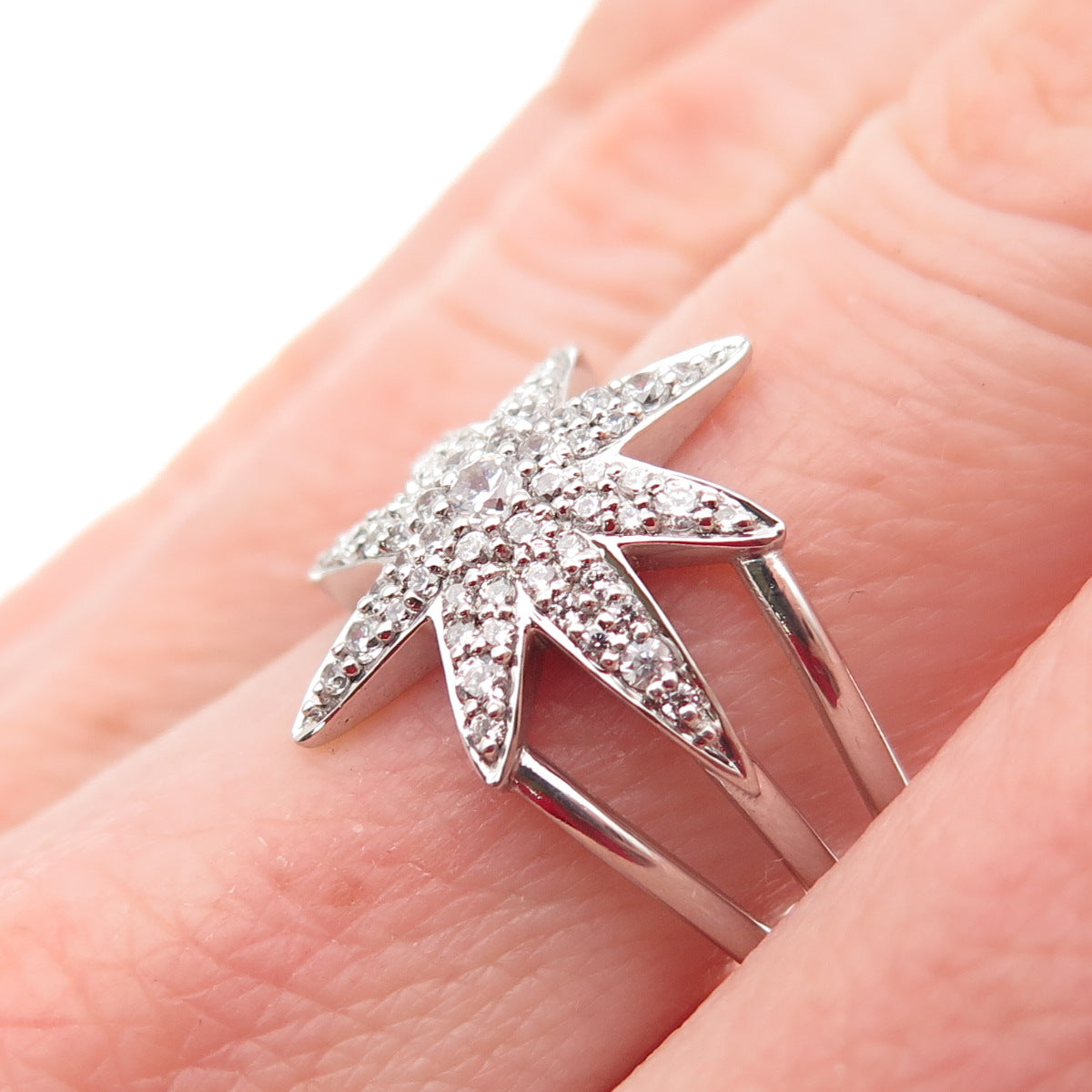 DSMK 925 Sterling Silver Round-Cut C Z North Star Multi-Row Ring Size 7.25