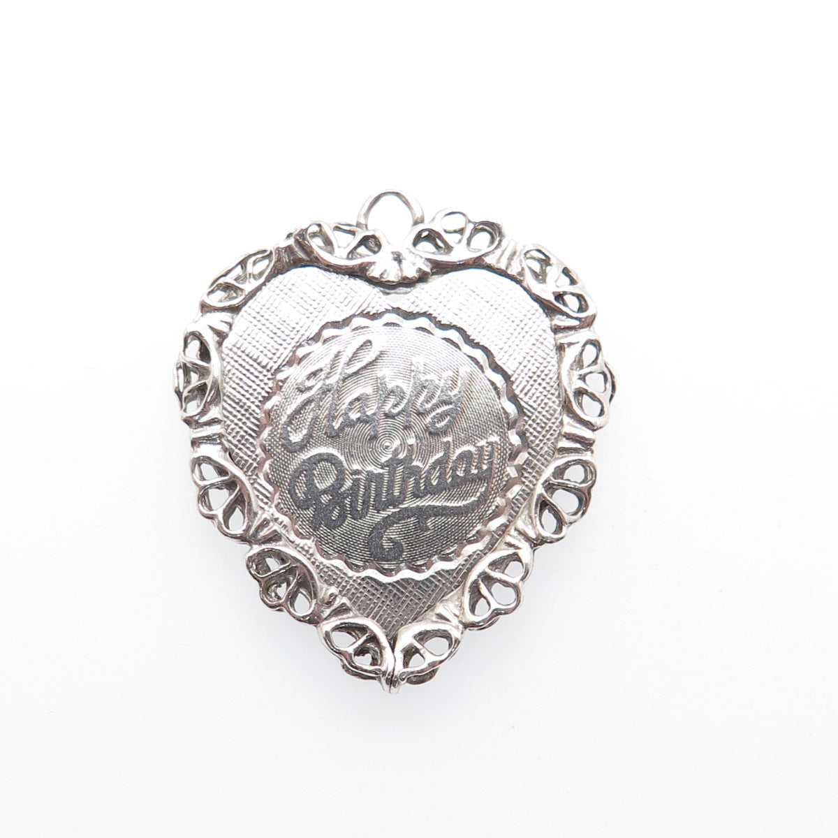 925 Sterling Silver Vintage Happy Birthday Heart Charm Pendant