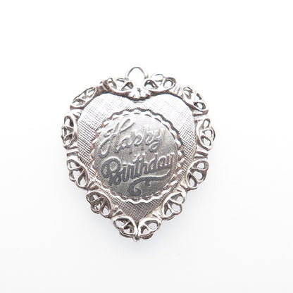 925 Sterling Silver Vintage Happy Birthday Heart Charm Pendant