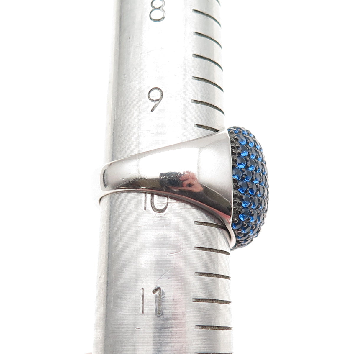 925 Sterling Silver Real Round-Cut Blue Topaz Dome Ring Size 10