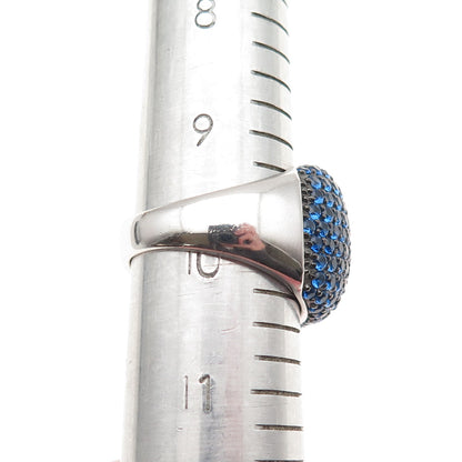 925 Sterling Silver Real Round-Cut Blue Topaz Dome Ring Size 10