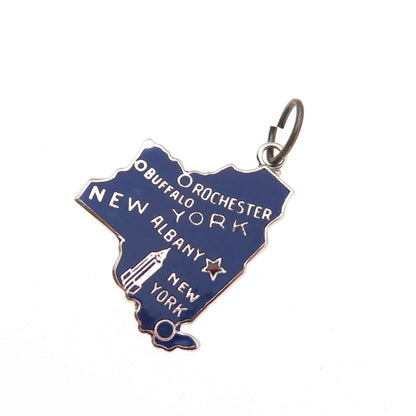 925 Sterling Silver Vintage Enamel New York State Map Charm Pendant