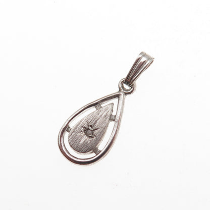925 Sterling Silver Vintage Real Diamond Teardrop Mini Charm Pendant