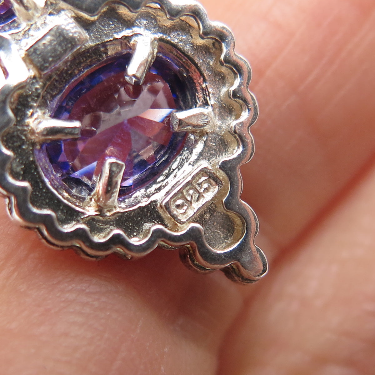 925 Sterling Silver Vintage Real Amethyst Minimalist Slide Charm Pendant