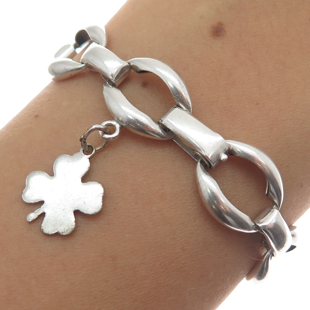 DANECRAFT 925 Sterling Silver Antique Art Deco Clover Charm Bracelet 6"