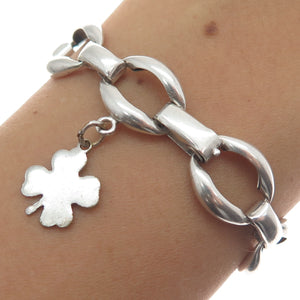 DANECRAFT 925 Sterling Silver Antique Art Deco Clover Charm Bracelet 6"