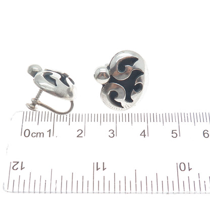 VICTORIA BRILLANTI Sterling Silver Vintage Mexico Heart Screw Back Earrings #53