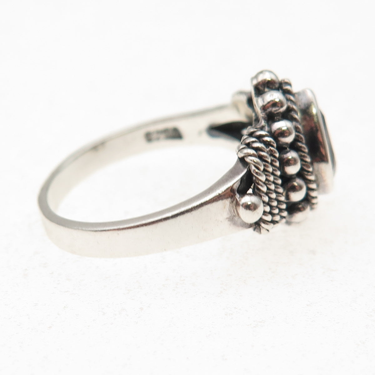 925 Sterling Silver Vintage Real Red Garnet Beaded Oxidized Ring Size 9
