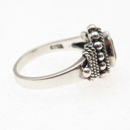 925 Sterling Silver Vintage Real Red Garnet Beaded Oxidized Ring Size 9
