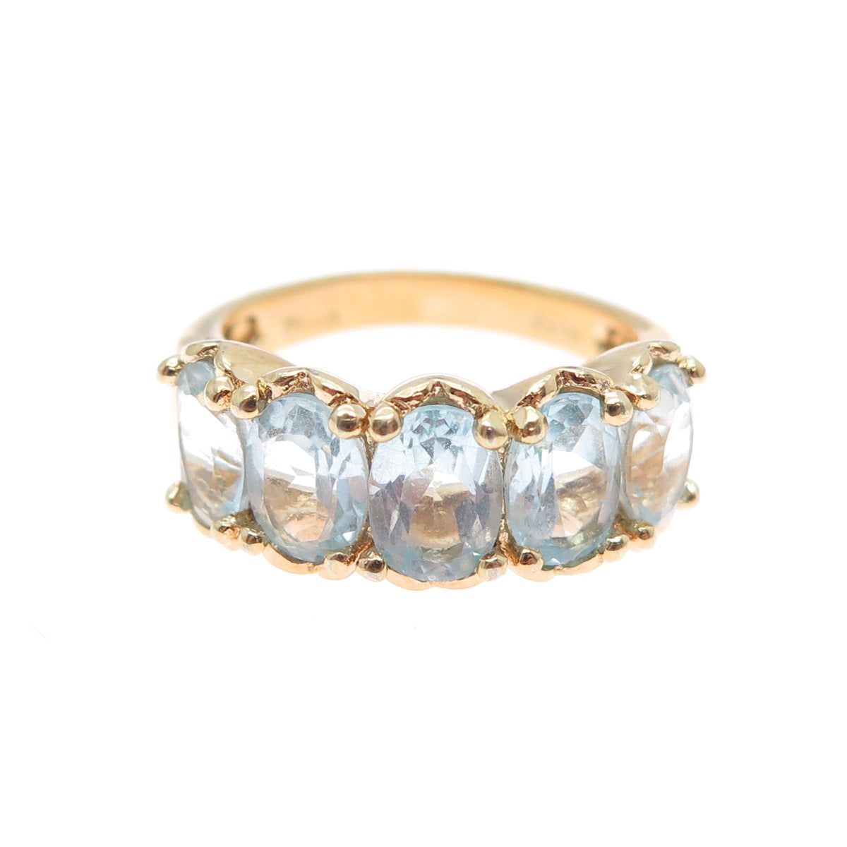 925 Sterling Silver Gold Plated Vintage Real Oval-Cut Blue Topaz Ring Size 8