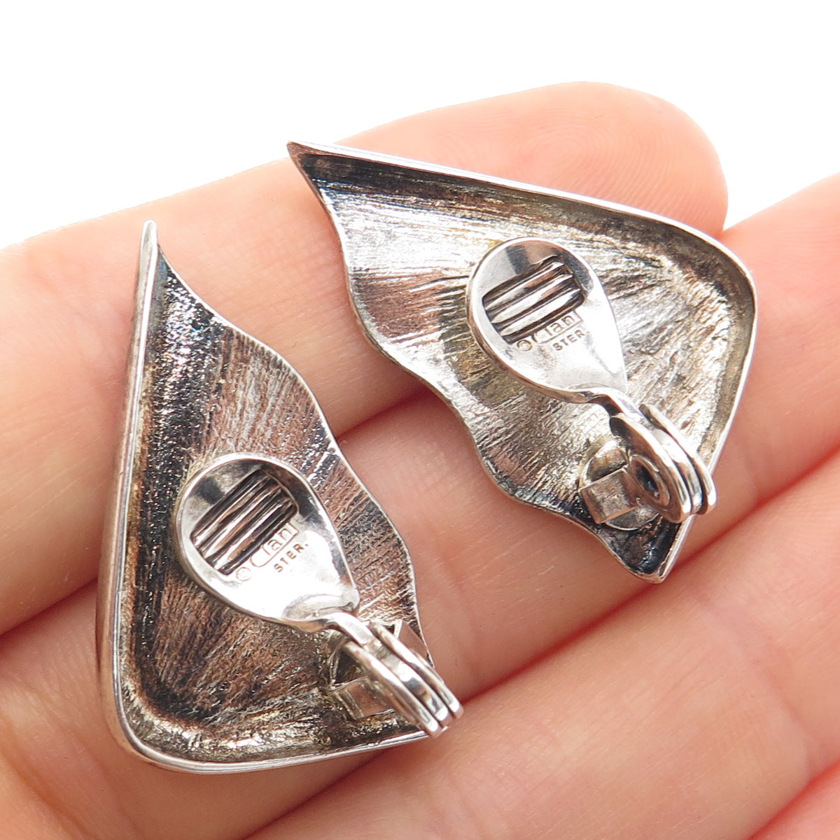 CIANI 925 Sterling Silver Vintage Modernist Wavy Clip On Earrings