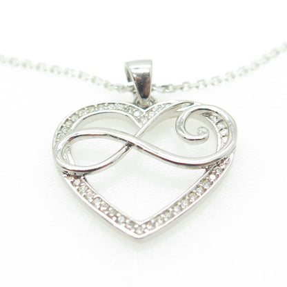HAN 925 Sterling Silver Italy White C Z Infinity Heart Cable Chain Necklace 16"