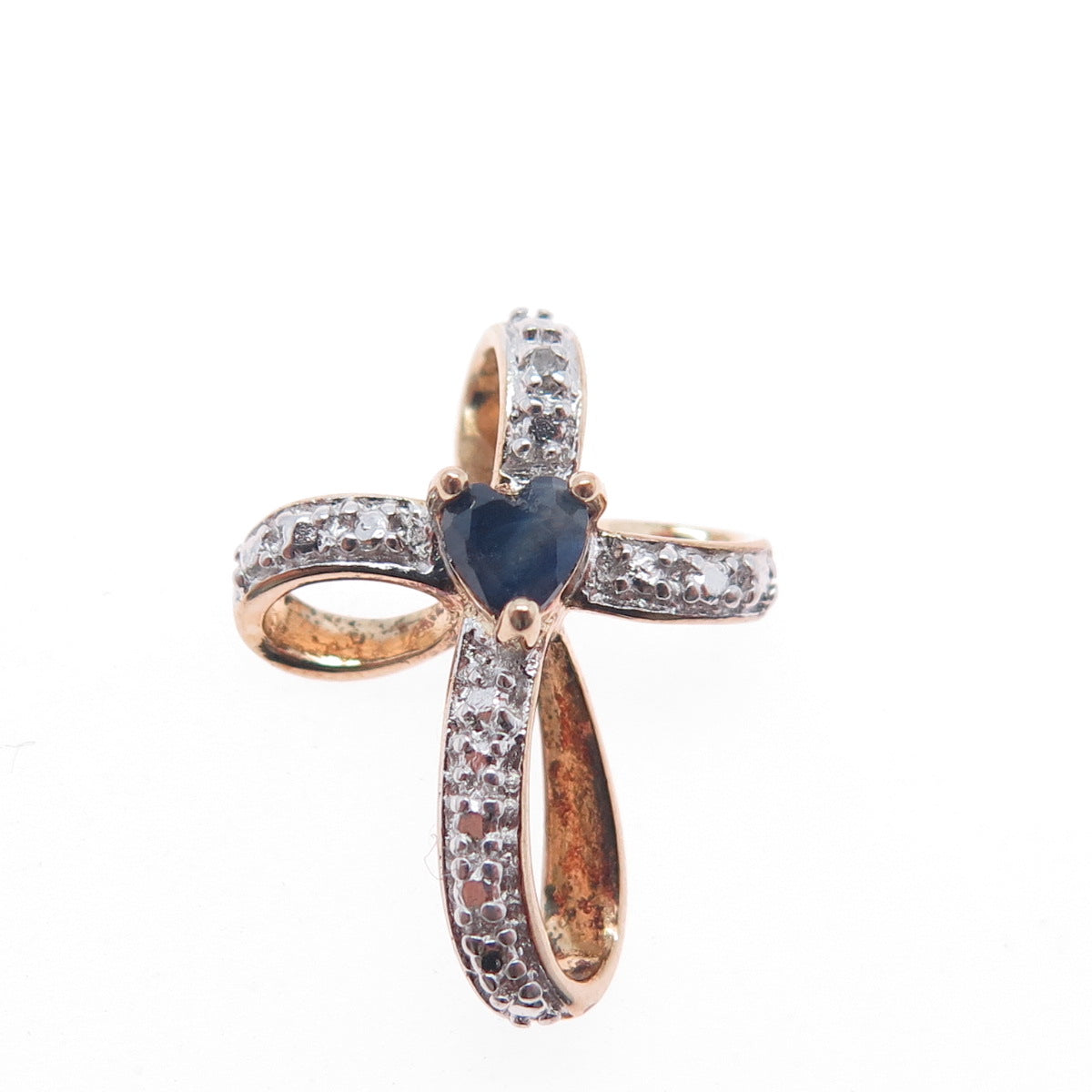 ROSS SIMONS 925 Sterling Gold Plated Diamond Accent Sapphire Cross Slide Pendant