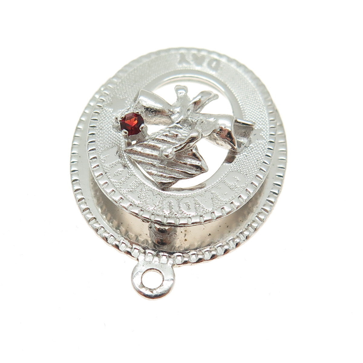 925 Sterling Silver Vintage M&M Red Rhinestone Graduation Day Pendant