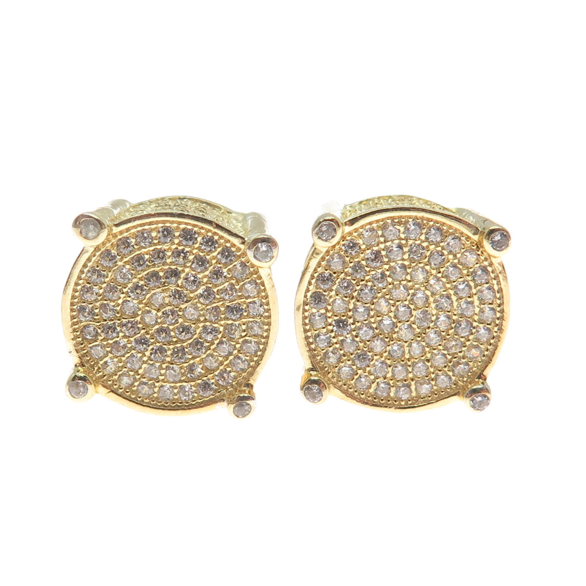 925 Sterling Silver Gold Plated Round-Cut C Z Sparkle Stud Earrings
