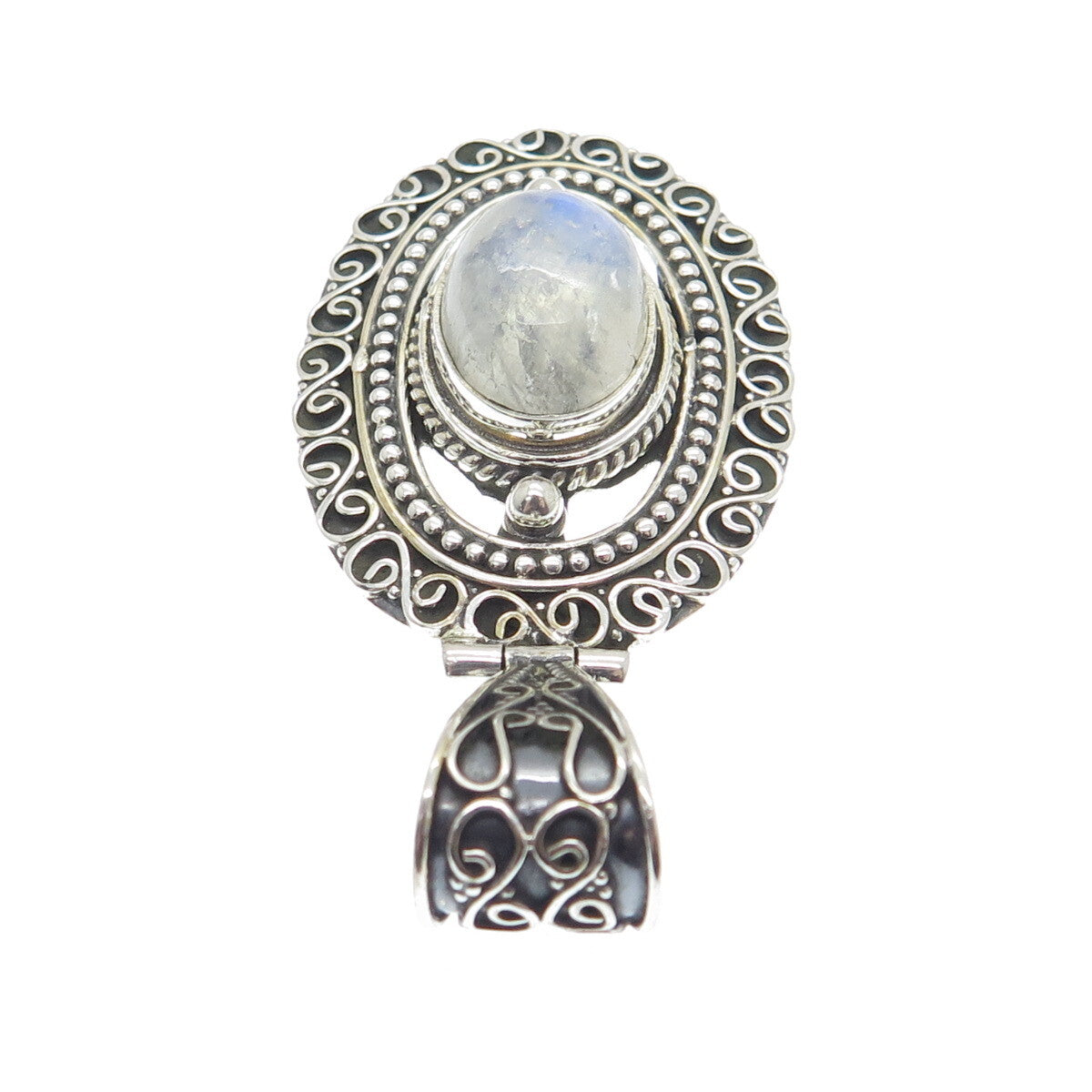 925 Sterling Silver Vintage Real Labradorite Gemstone Boho Ornate Pendant