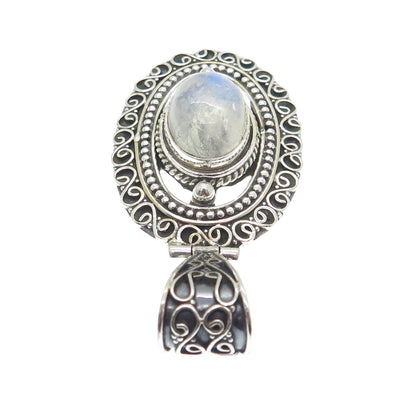 925 Sterling Silver Vintage Real Labradorite Gemstone Boho Ornate Pendant