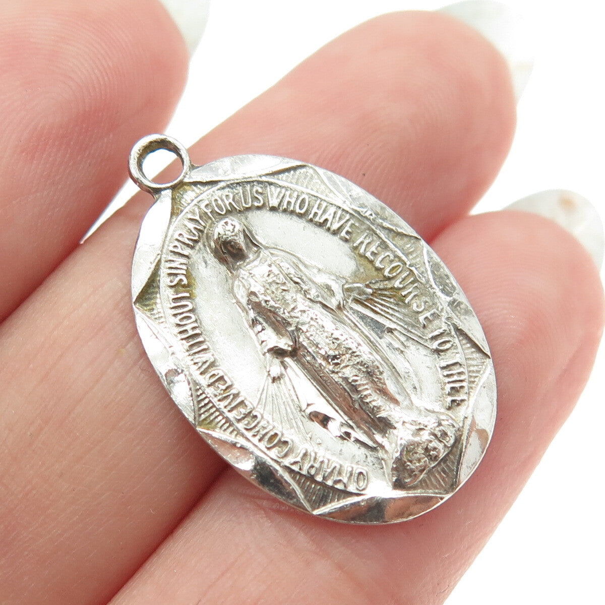 925 Sterling Silver Antique Art Deco Saint Mary Miraculous Religious Pendant