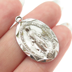 925 Sterling Silver Antique Art Deco Saint Mary Miraculous Religious Pendant