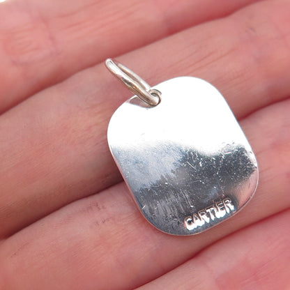 Cartier 925 Sterling Silver Vintage Engraved Logo Tag Charm Pendant