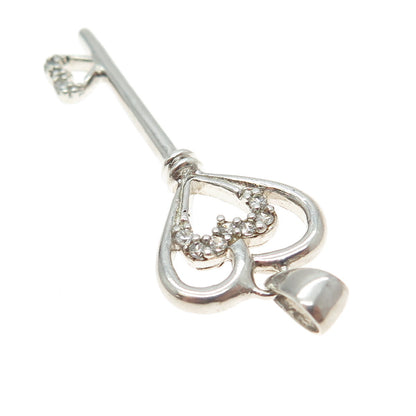 925 Sterling Silver C Z Key Pendant