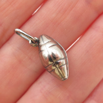 925 Sterling Silver Vintage Italy Football Ball Oxidized 3D Mini Charm Pendant