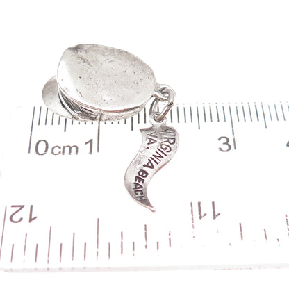 925 Sterling Silver Vintage Navy Officer's Cap Oxidized 3D Charm Pendant