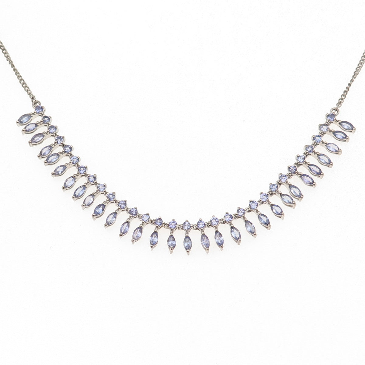 925 Sterling Silver Real Round & Marquise-Cut Tanzanite Chain Necklace 18-20"