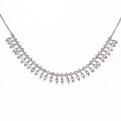 925 Sterling Silver Real Round & Marquise-Cut Tanzanite Chain Necklace 18-20"