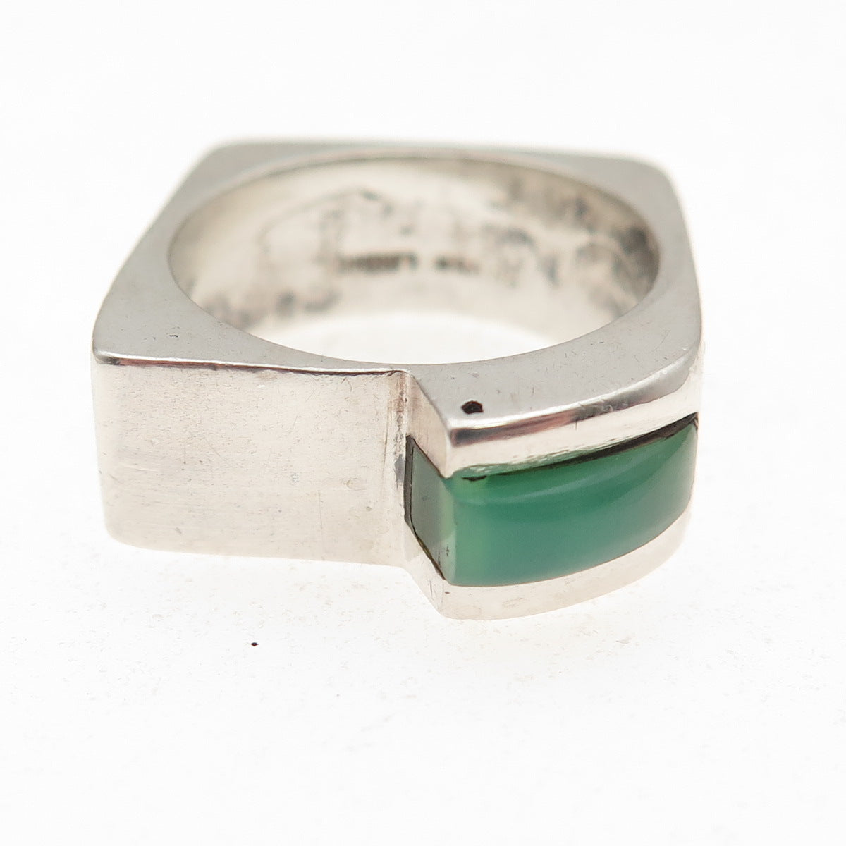 Silver Lining 925 Sterling Vintage Real Turquoise Modernist Ring Size 7