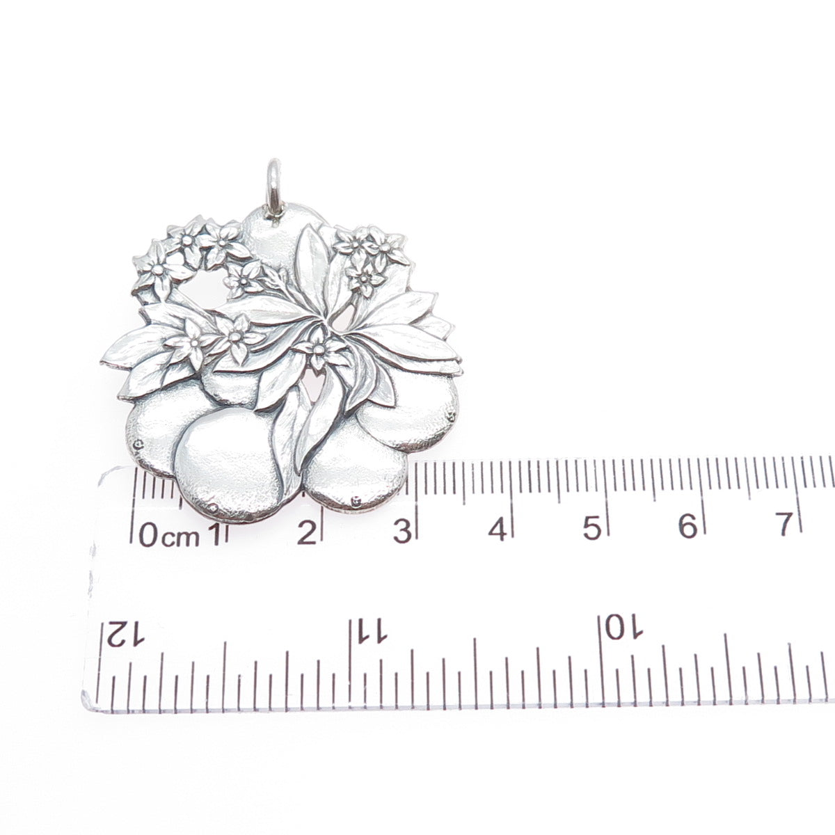 925 Sterling Silver Vintage Pear & Flower Oxidized Pin Brooch / Pendant