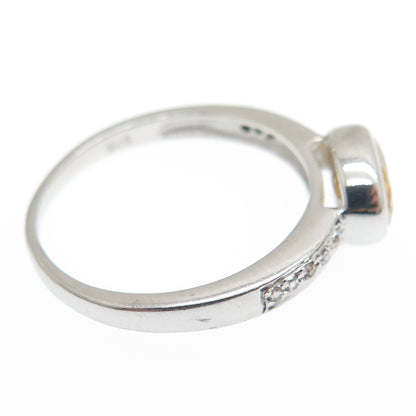 925 Sterling Silver Real Round-Cut Diamond & Oval-Cut Citrine Ring Size 8