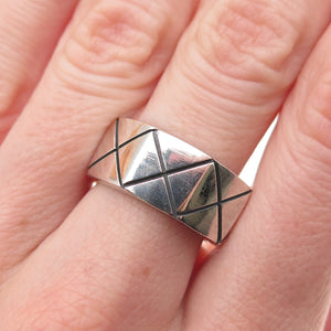 925 Sterling Silver Vintage Mexico X-Shape Oxidized Band Ring Size 7.5