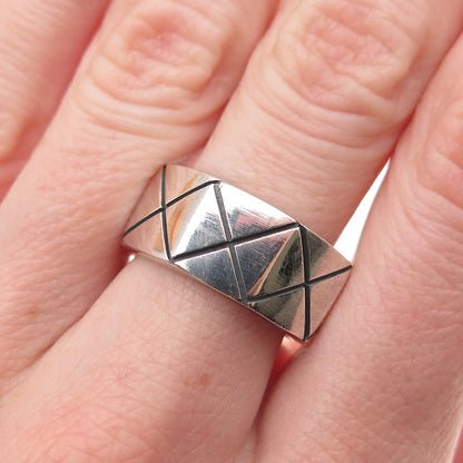 925 Sterling Silver Vintage Mexico X-Shape Oxidized Band Ring Size 7.5