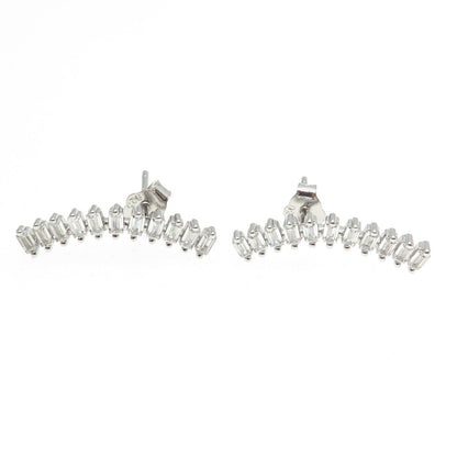 925 Sterling Silver Baguette-Cut C Z Bar Drop Earrings