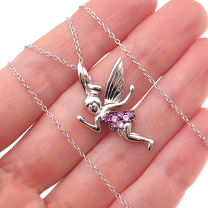 Sun 925 Sterling Silver Real Pink Sapphire Tinker Bell Cable Necklace 18"