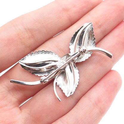 CURTIS CREATIONS 925 Sterling Silver Antique Art Deco Floral Leaf Pin Brooch