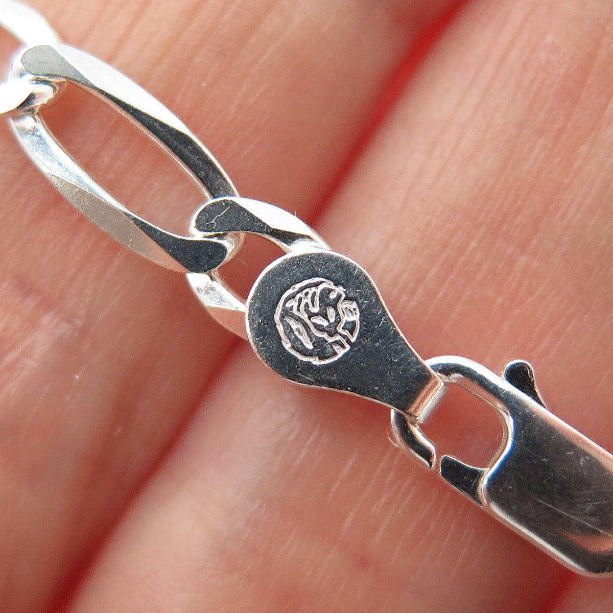 925 Sterling Silver Vintage Italy Figaro Link Bracelet 8"