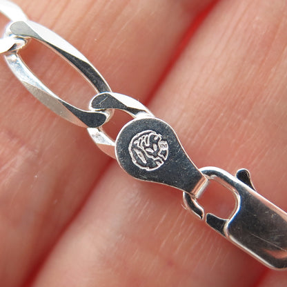 925 Sterling Silver Vintage Italy Figaro Link Bracelet 8"