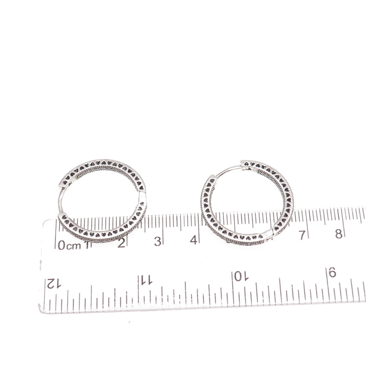 Pandora 925 Sterling Silver C Z Hearts In & Out Hoop Earrings