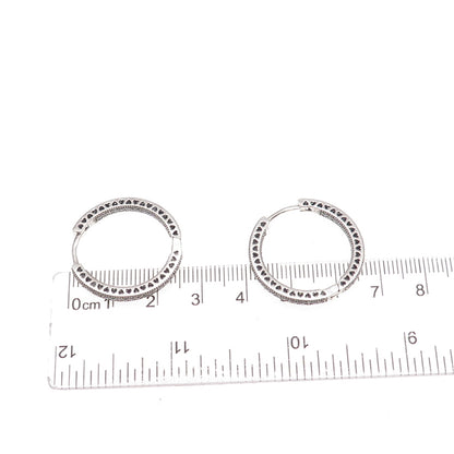 Pandora 925 Sterling Silver C Z Hearts In & Out Hoop Earrings