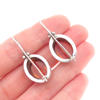 925 Sterling Silver Vintage Real Amber Modernist Beaded Earrings
