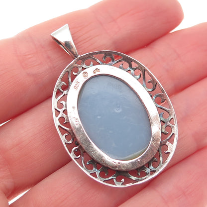 Jezlaine 925 Sterling Silver Vintage Ceramic Lady Cameo Charm Pendant