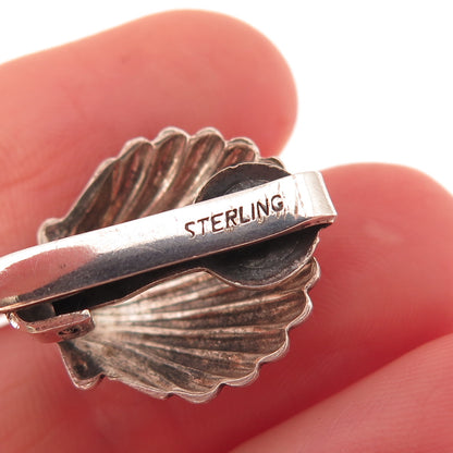 925 Sterling Silver Antique Art Deco Seashell Oxidized Clip On Earrings