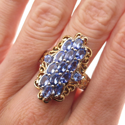 Chuck Clemency 925 Sterling Silver 2-Tone Real Tanzanite Floral Ring Size 8.25