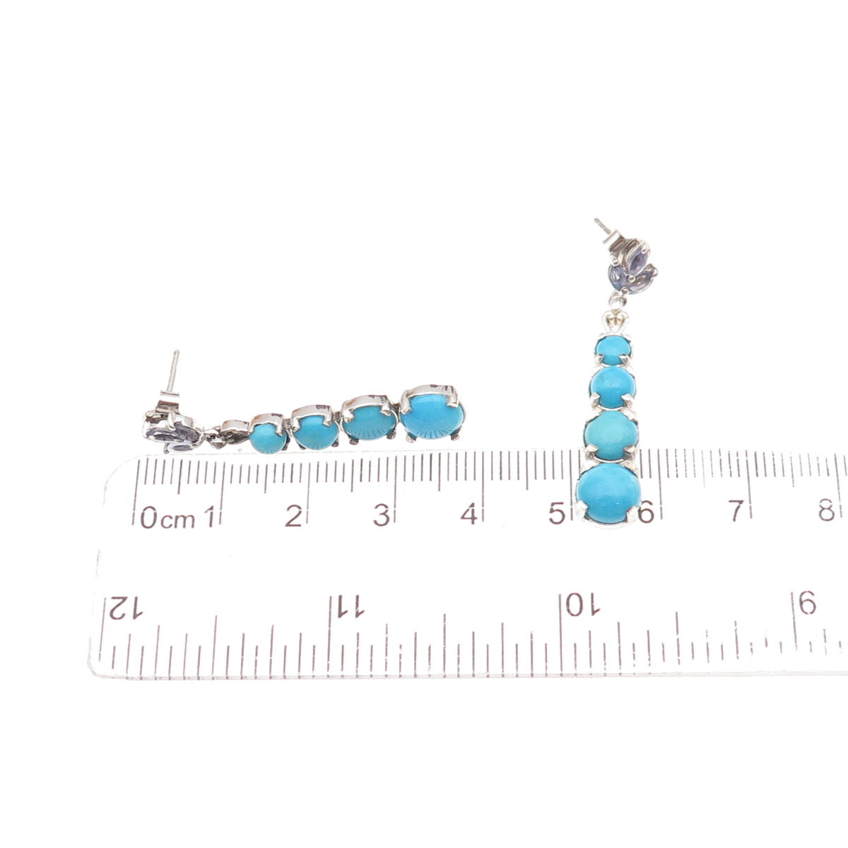 Chuck Clemency 925 Sterling Silver Real Turquoise & Tanzanite Dangle Earrings