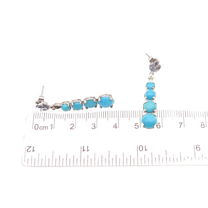 Chuck Clemency 925 Sterling Silver Real Turquoise & Tanzanite Dangle Earrings